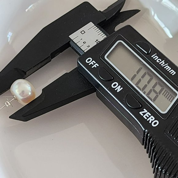 925‎ Sterling Silver 11mm Button White Cultured Freshwater Pearl Stud Earrings - Picture 7 of 12